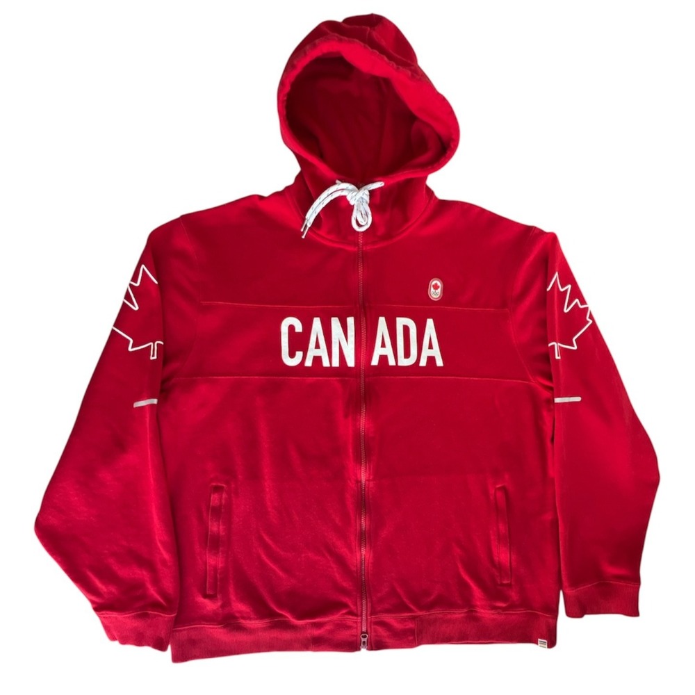 Hudson's Bay Team Canada Olympics Hoodie Mens XXL Red Full Zip Maple Leaf Layer